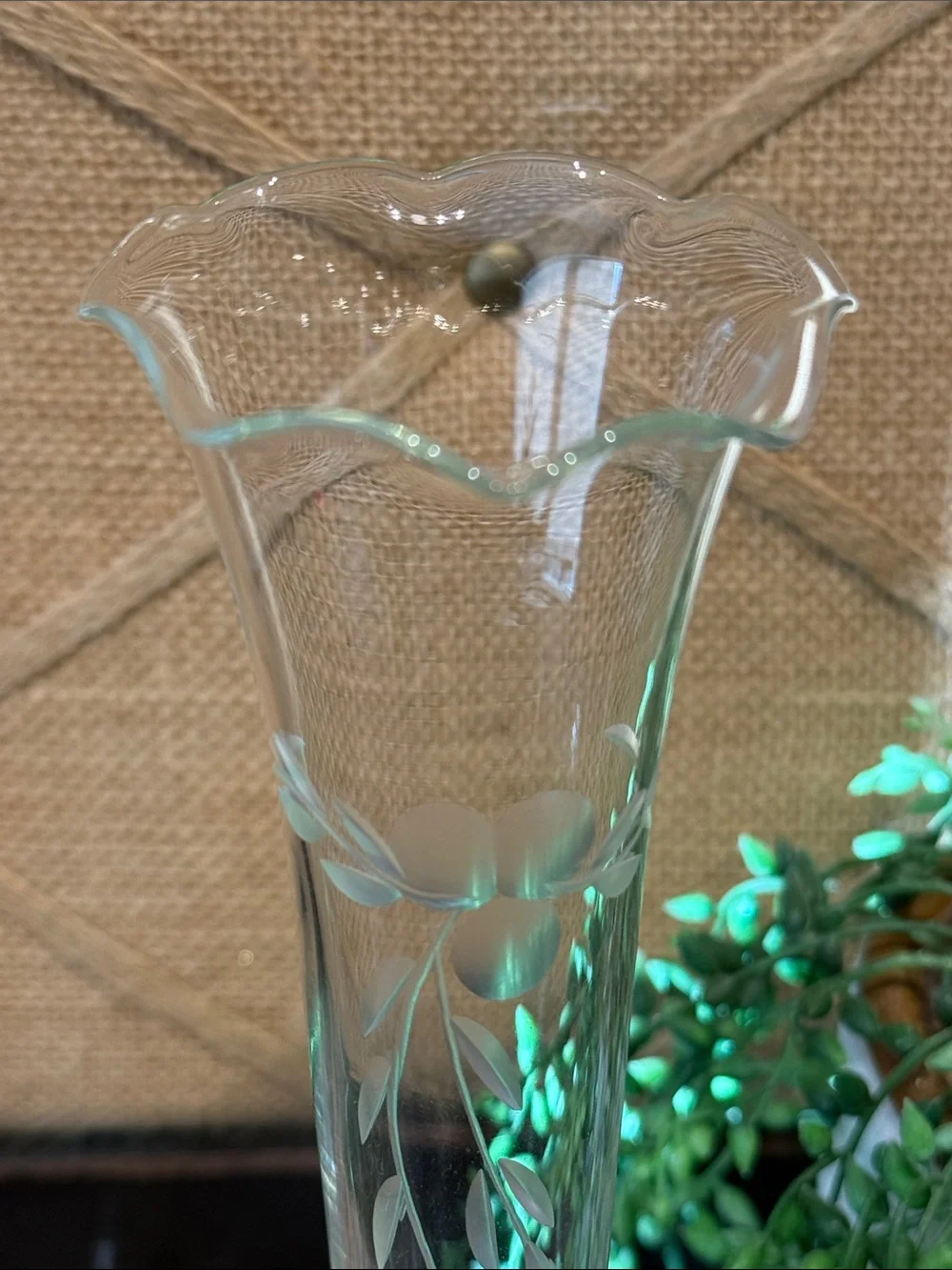 Clear Etched Glass Bud Vase -